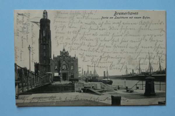 Postcard PC Bremen Bremerhaven 1905-1910 new harbour Lighthouse Town architecture